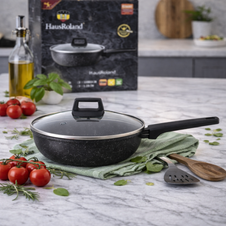 مقلاة HausRoland HR167-4 مع غطاء زجاجي 28 سم